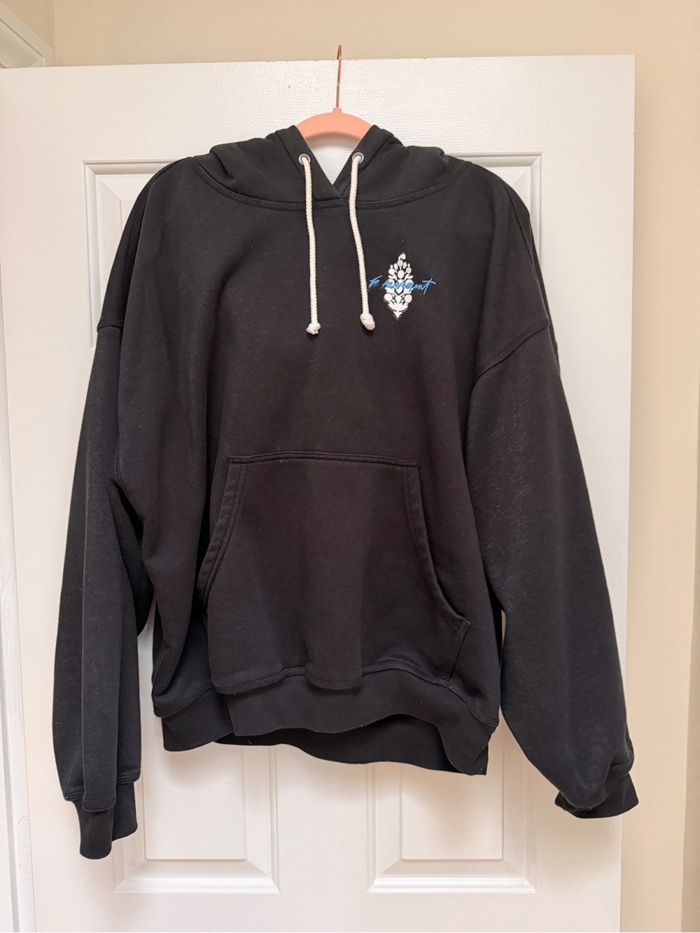 FP Movement Black Hoodie with White Blooming Buti Graphic on Chest and Back